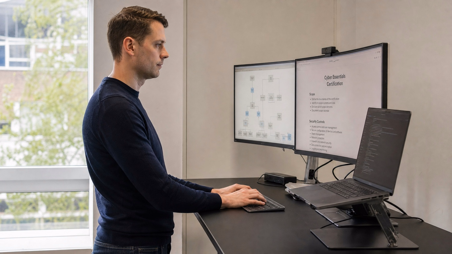 STANDING DESK An IT professional  one person standing at a height-adjustable