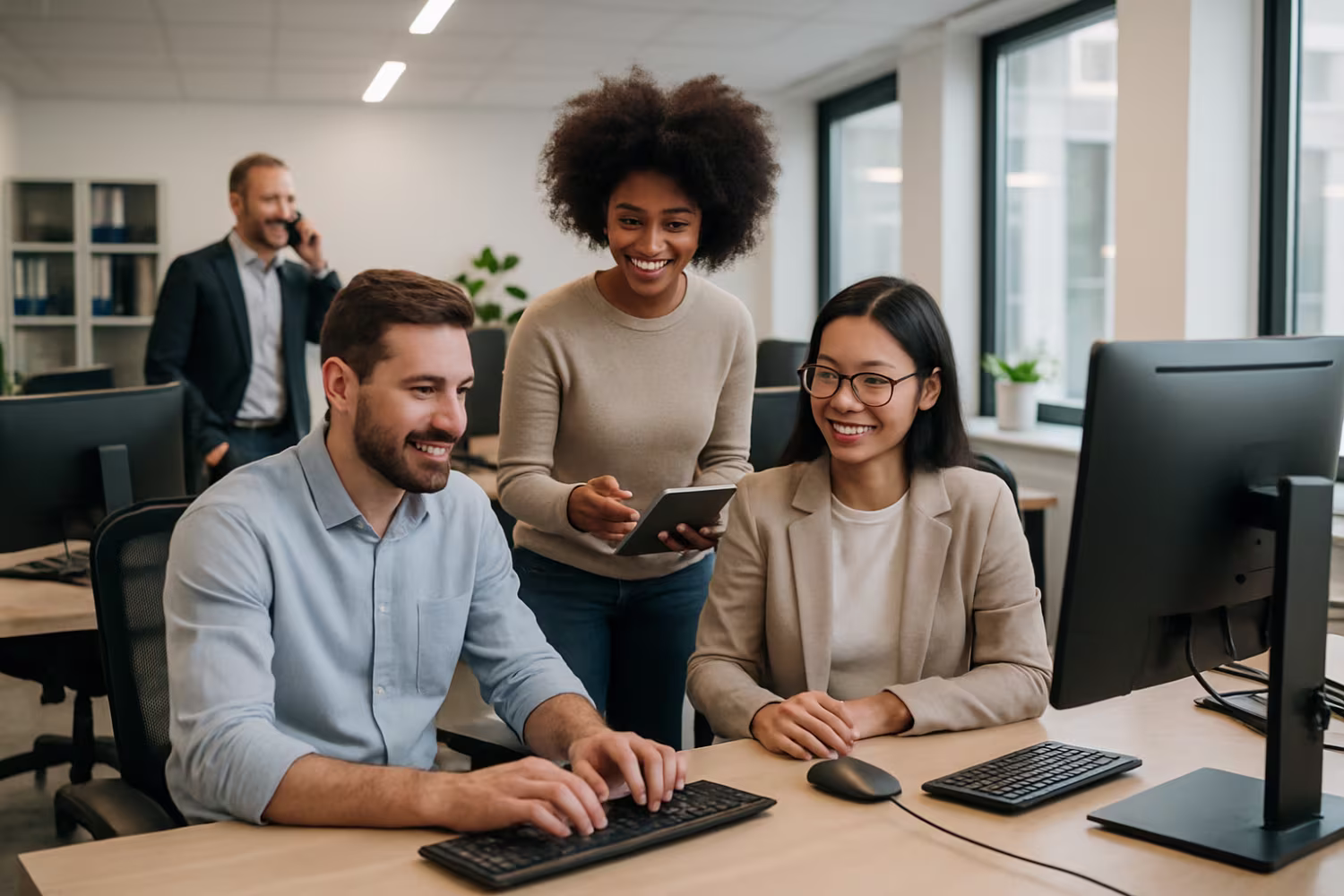 Diverse professionals discussing IT equipment lifecycle