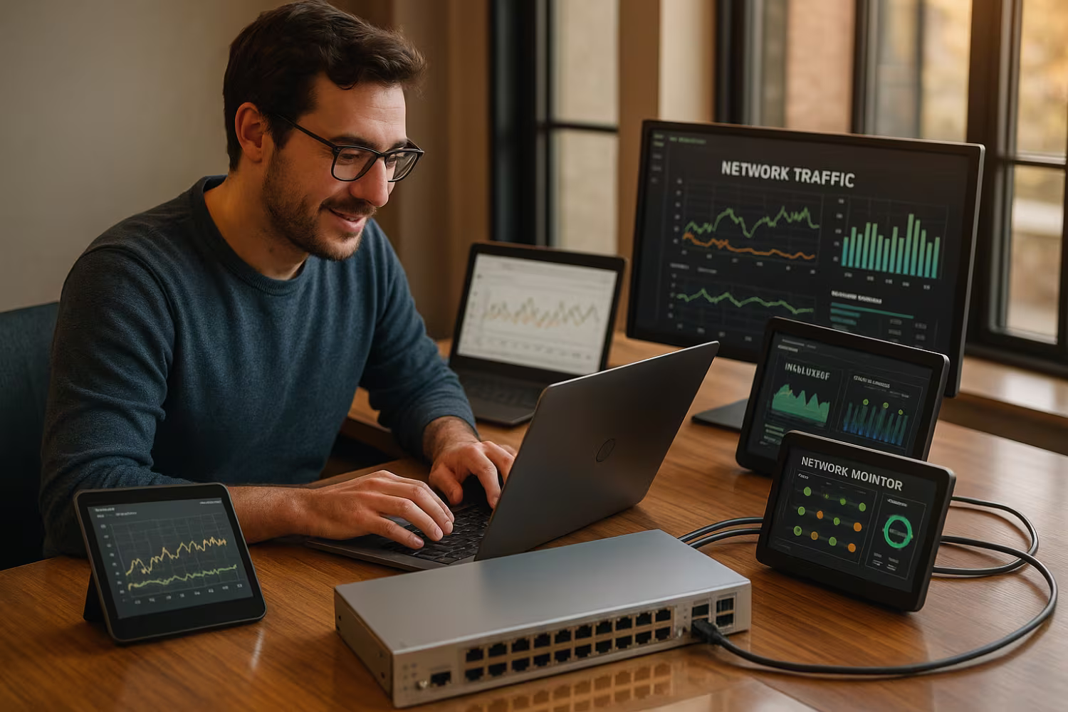 Tech professional using network monitoring tools