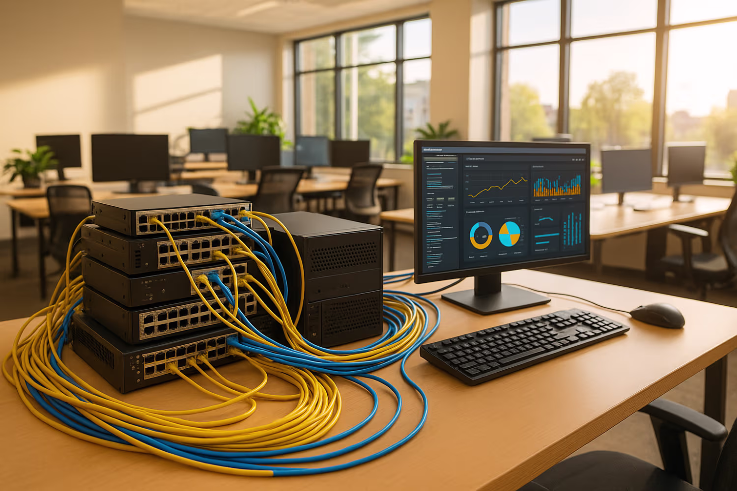 Efficient network monitoring office setup