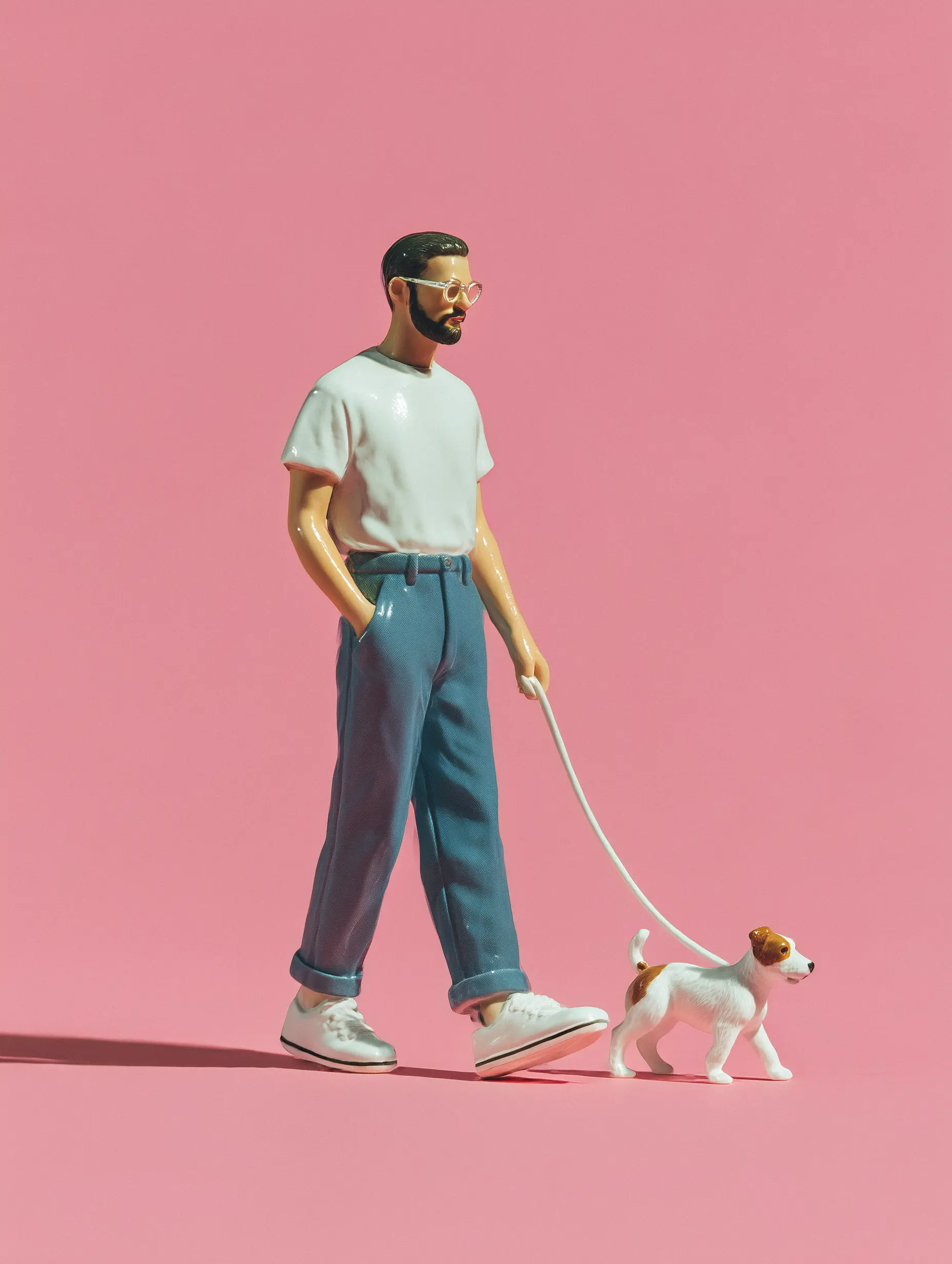OWWO branded full body picture of Julian Alterini, styled as a porcelain figurine.