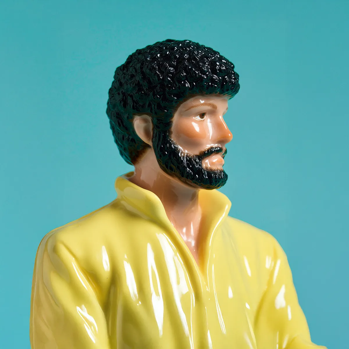 OWWO branded portrait of Jaime Fernandez, styled as a porcelain figurine.