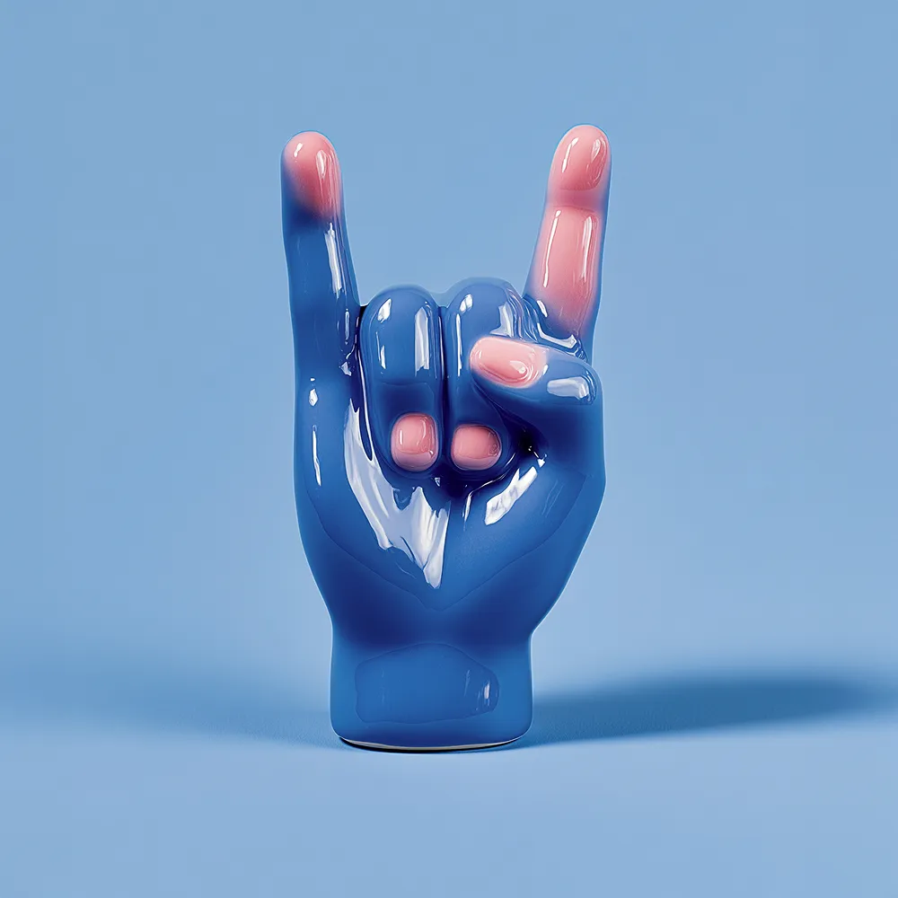 A white hand with a gold bracelet and a peace sign.