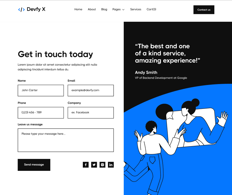 Devfy X - Contact V1 Main Page - Development Agency Webflow Template