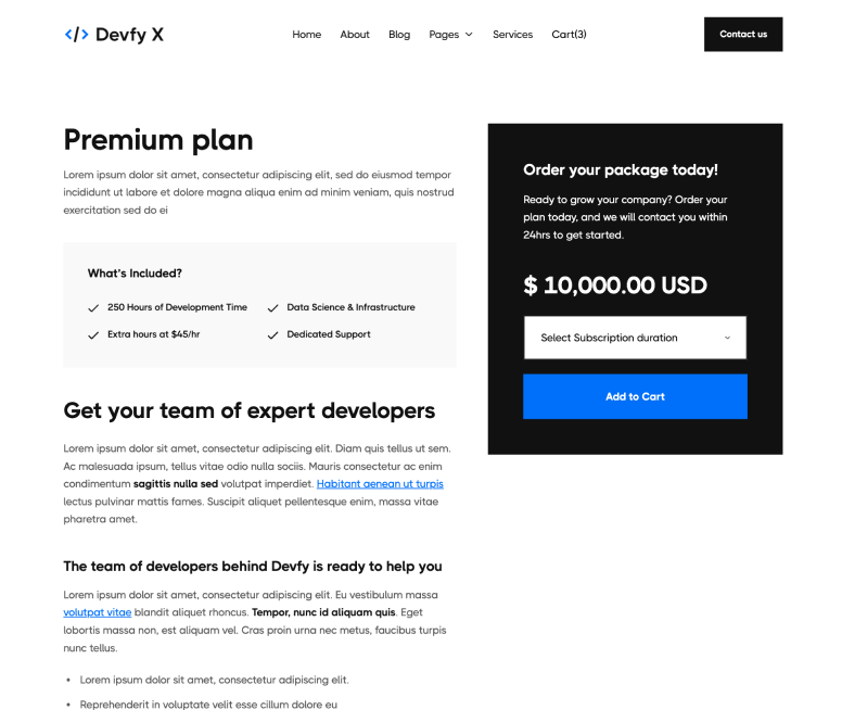 Devfy X - Pricing Single Main Page - Development Agency Webflow Template