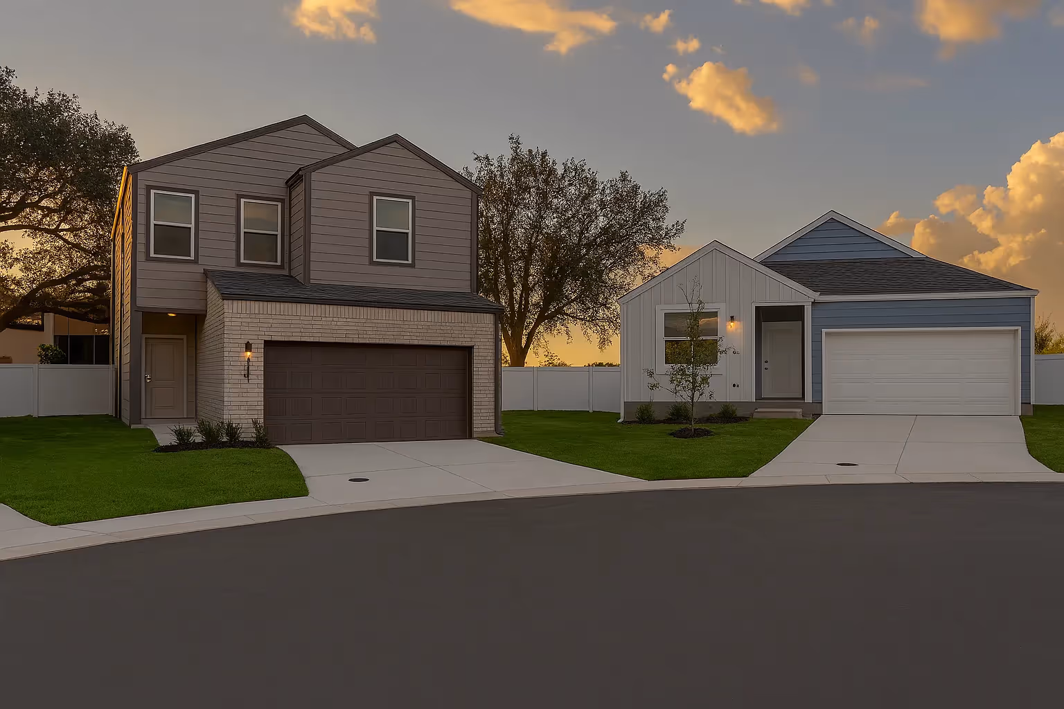 Two houses on what looks like a Cul-de-sac.