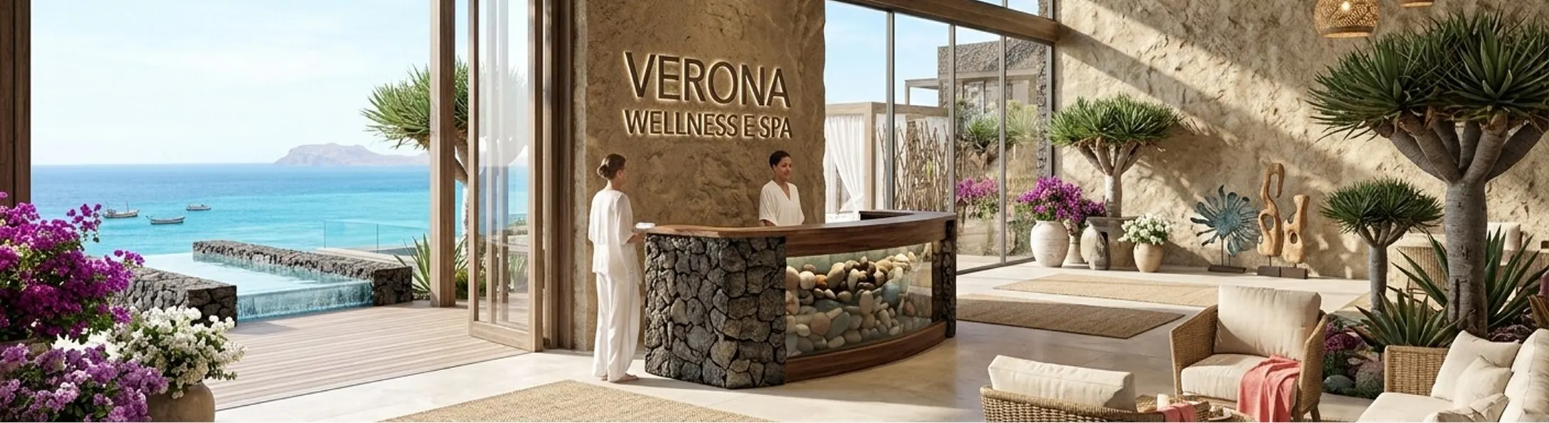 Concept di reception spa per resort fronte mare, realizzazione spa per hotel Wellness Design