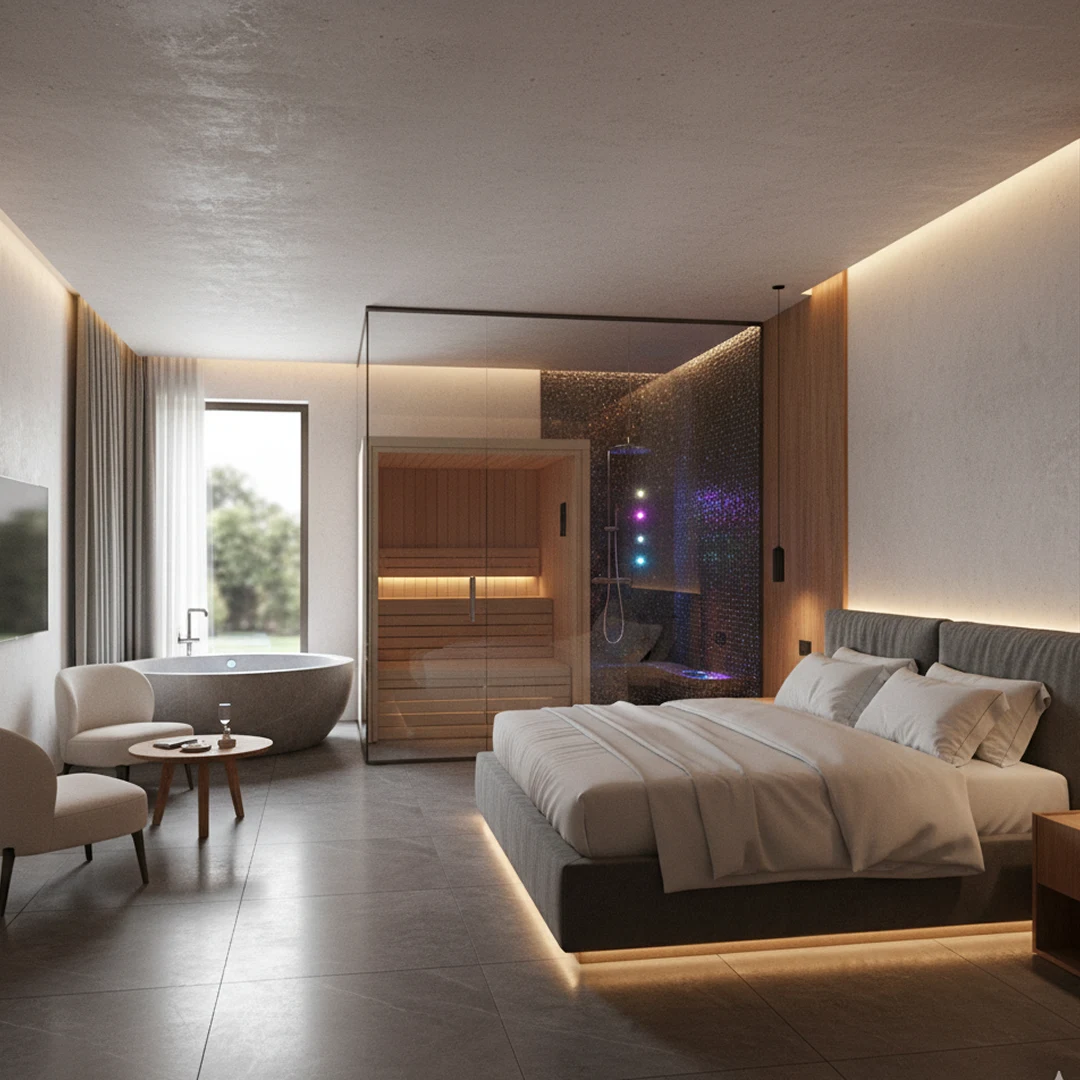 Concept di spa suite con sauna in camera d'hotel, spa per hotel Wellness Design