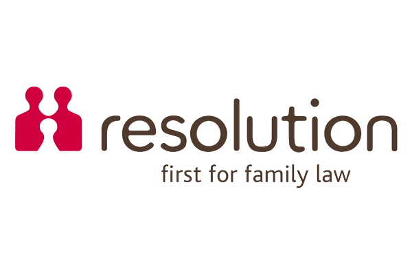 Resolution logo with stylized icon of two adults and a child and tagline 'first for family law'.