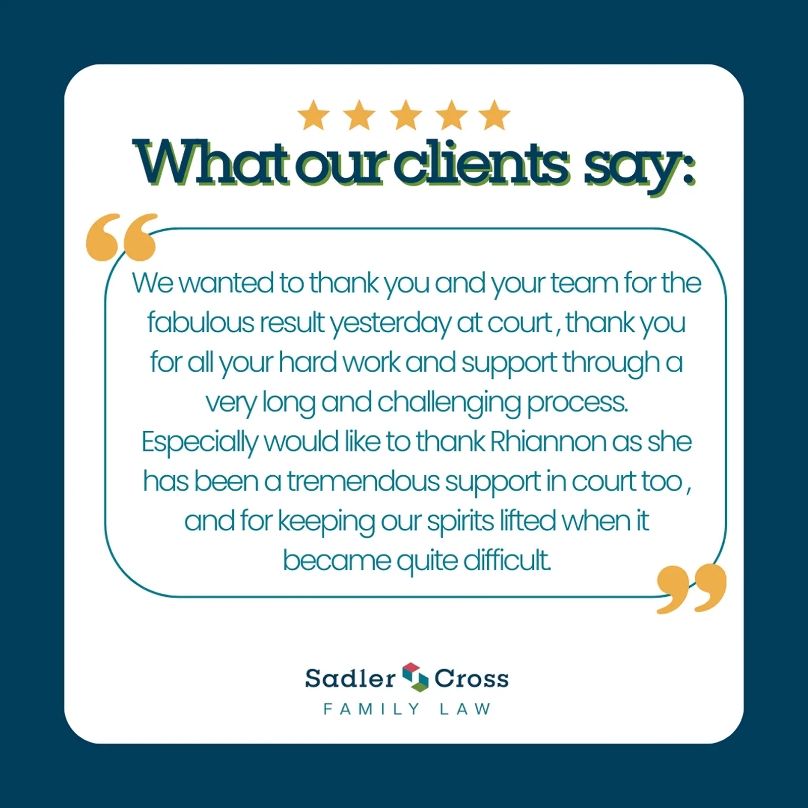 Client writing a thank you note to their family law solicitor at Sadler Cross