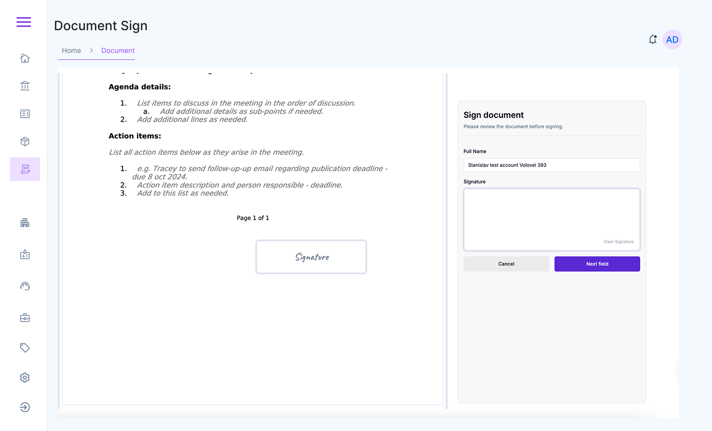 Document sign example