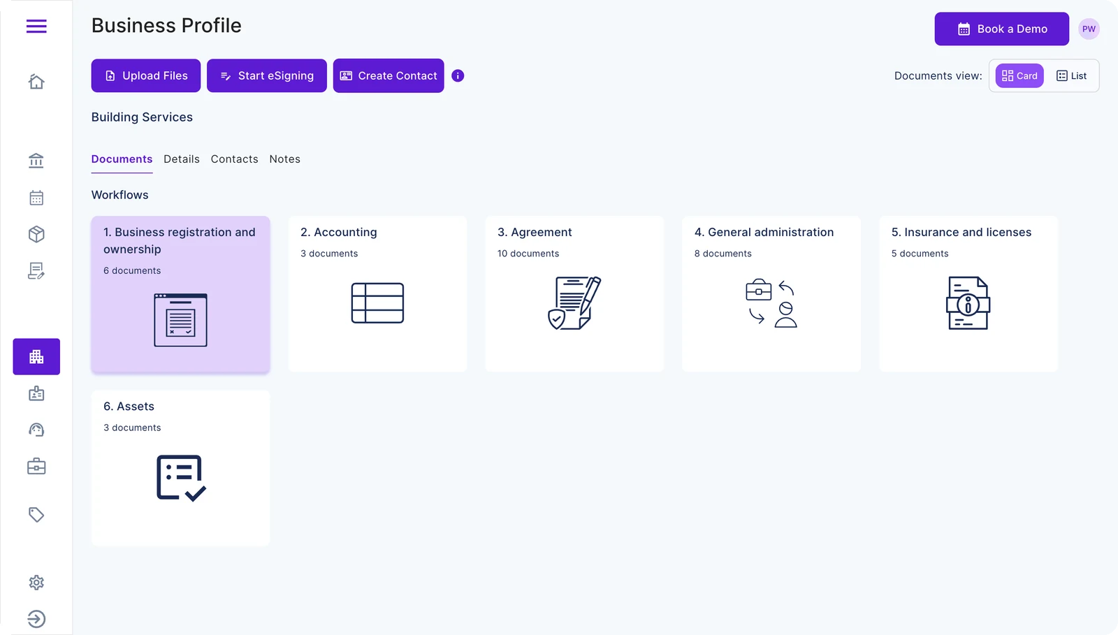 Business Kitz Business Profile with documents organised by workflow