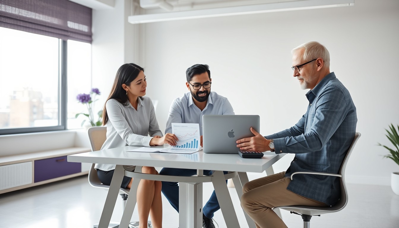 Professionals reviewing the risks of deviating from RRP, with a focus on sales reports and price tags. The modern and minimalist office space reflects a thoughtful and careful approach to pricing.