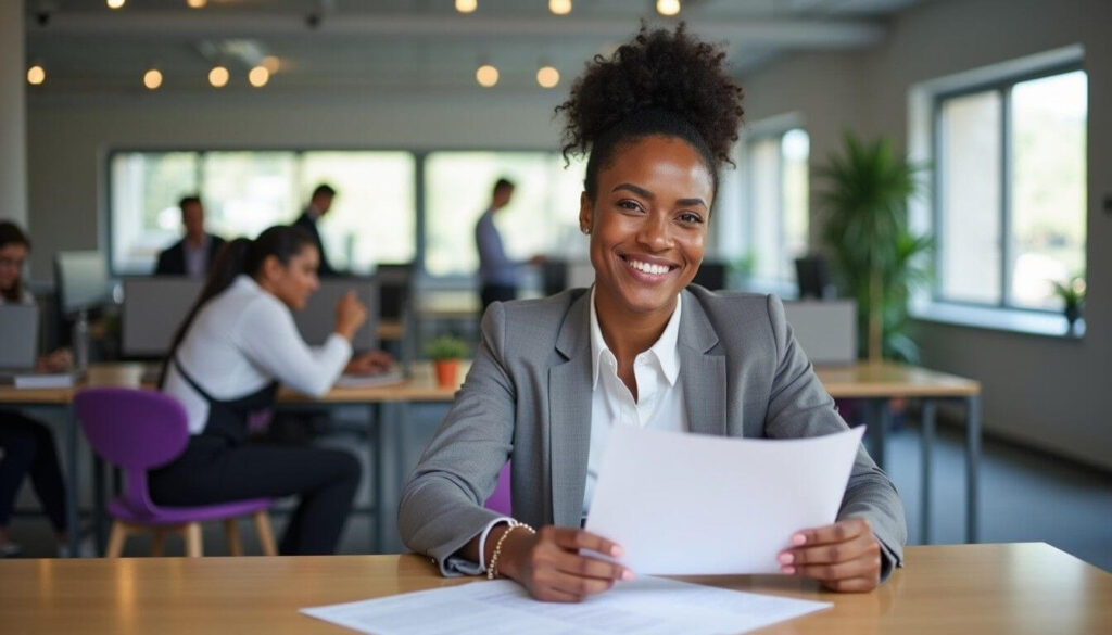 A professional small business owner reviews a gross lease agreement in a modern office. The image conveys confidence and clarity in choosing the right commercial lease artwork