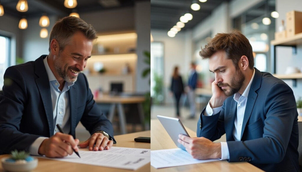 A side-by-side view of a gross lease with fixed costs and a net lease where a tenant calculates variable expenses artwork