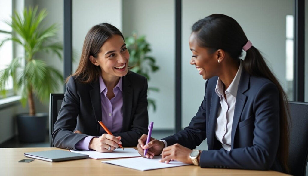 Employer and new employee signing employment agreement after successful trial artwork