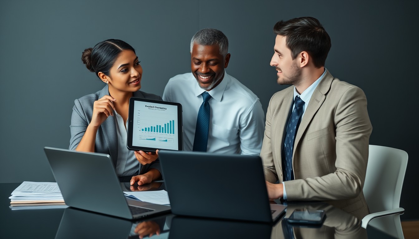 Two professionals in a modern office discussing a business chart on a tablet, symbolising private companies' focus on personalised strategies and decision-making.