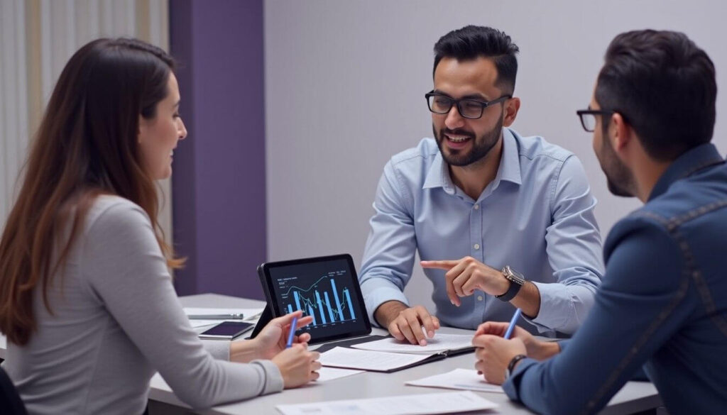 A tax agent explaining financial details to a client in a professional office, promoting transparency and trust in tax services artwork