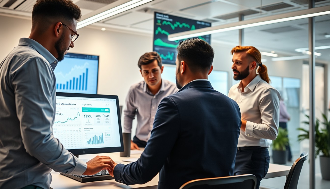 A team in a modern office updating shareholder records, emphasizing compliance with ASIC regulations and non-beneficially held shares.