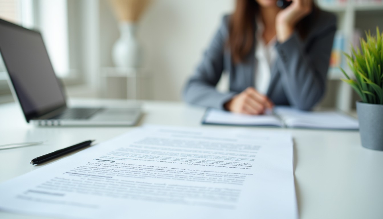 A General Security Agreement document with highlighted sections sits on a desk while a business owner consults a financial advisor over the phone.