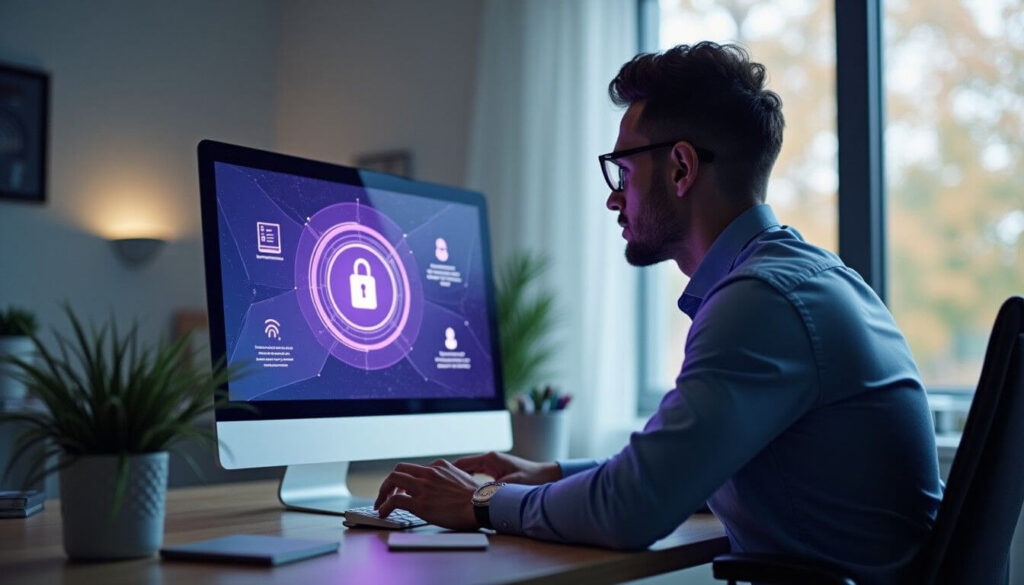 Professional securely storing confidential agreements in a digital document vault artwork