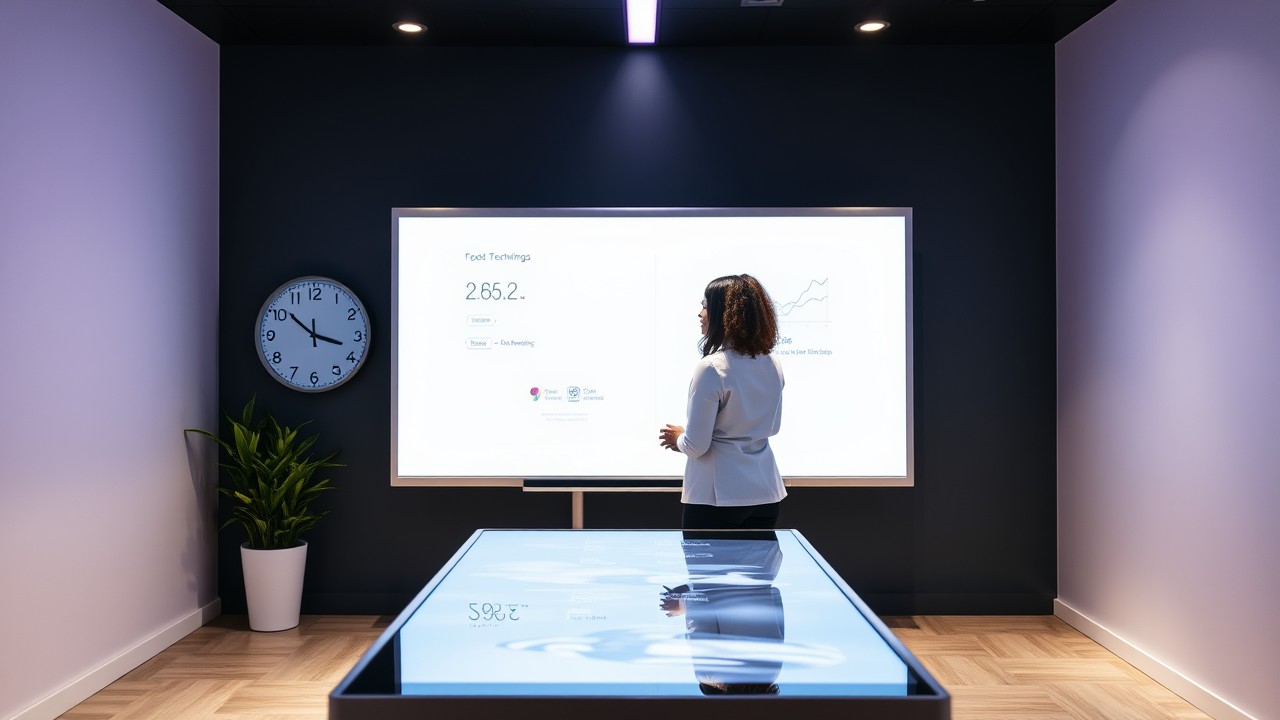 Two women in a modern office explain negotiable instrument flows on a digital whiteboard, showing how bills, notes and cheques are transferred and endorsed.