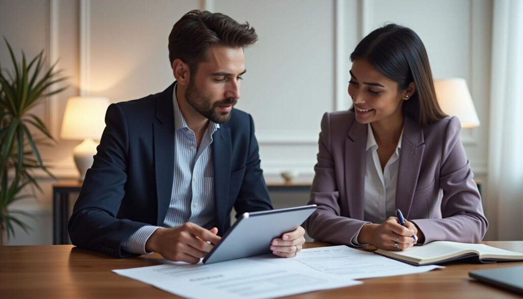 Business owner and adviser reviewing a contract to ensure fair terms and prevent unconscionable behaviour artwork