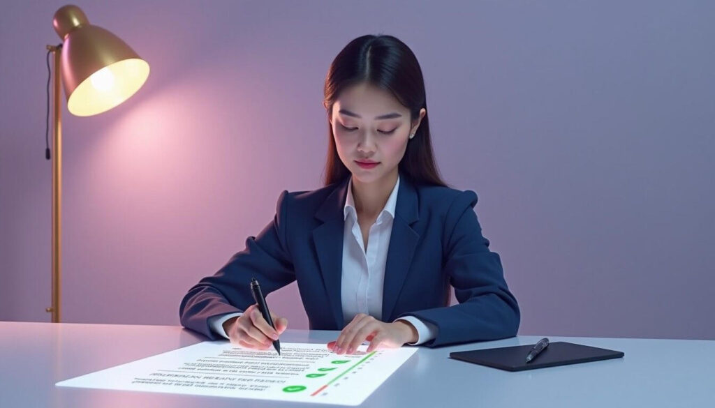 Professional woman using digital software to review contracts and prevent unconscionable conduct artwork