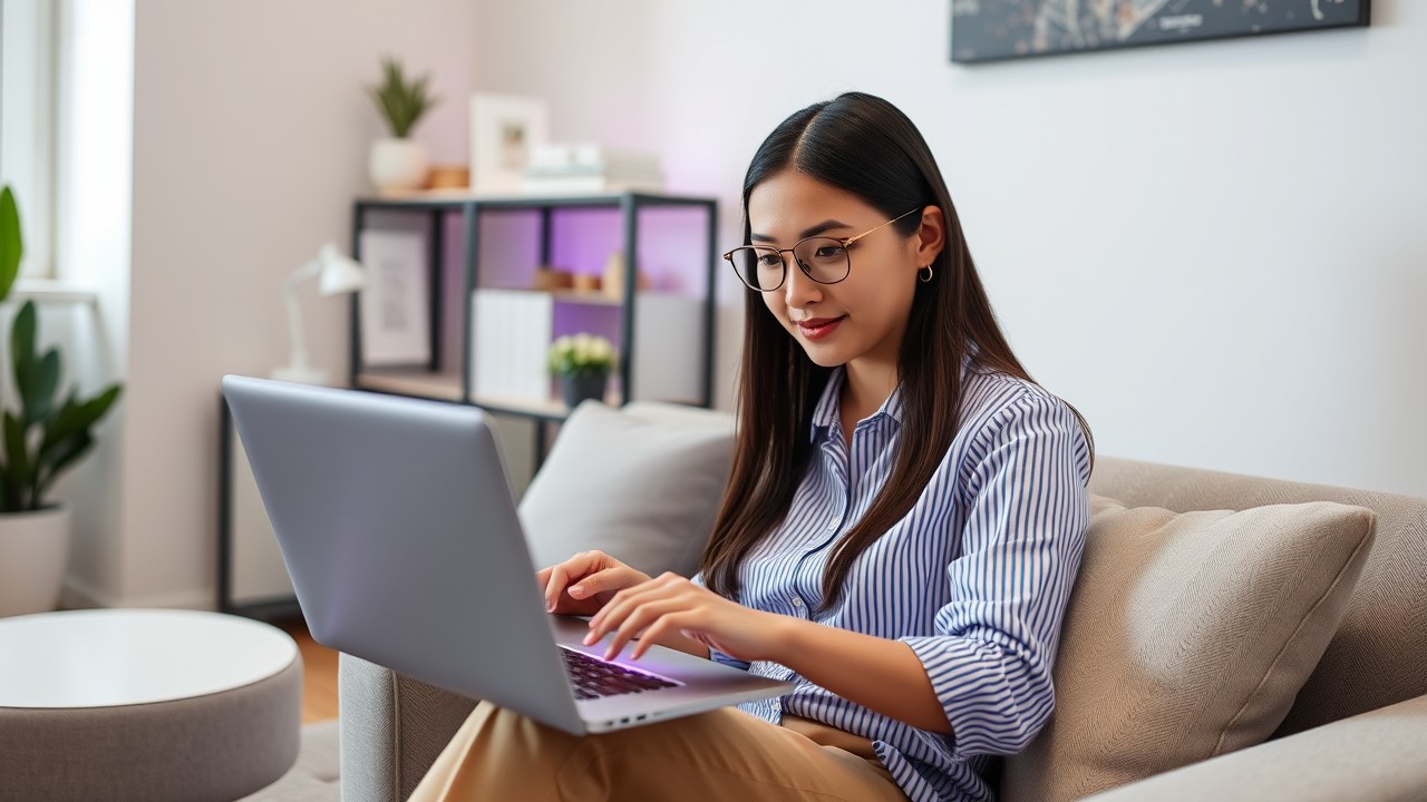 An 18-year-old woman of Asian background reviews and signs a digital employment contract in a modern minimalist office, symbolising the transition to full-time work.