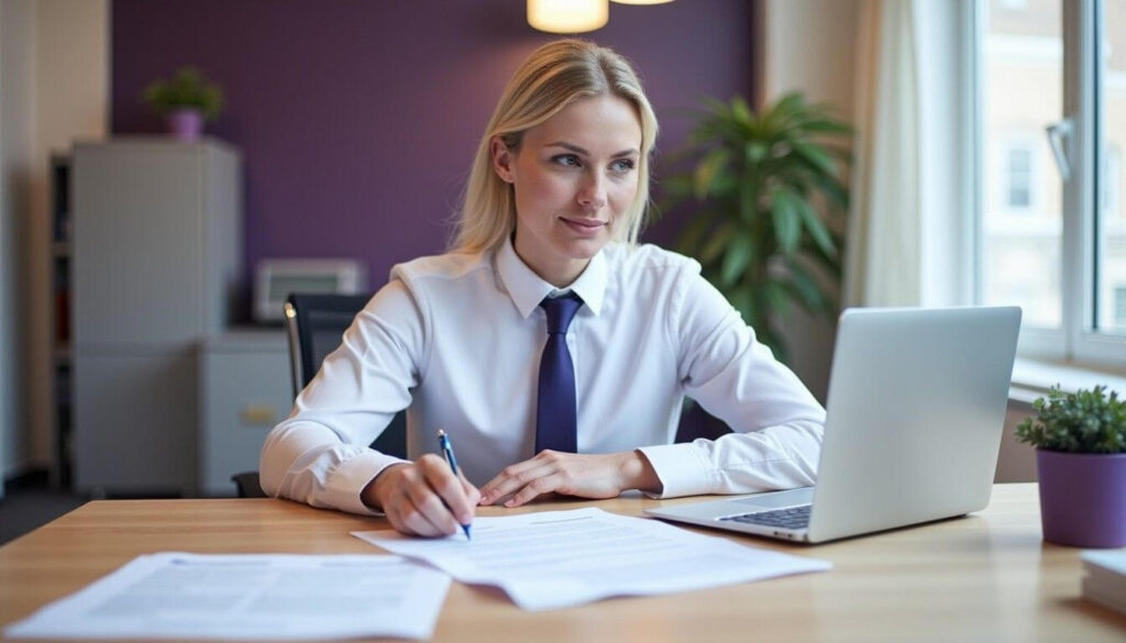 A professional reviewing compliance and shareholder documents at a tidy desk, highlighting liability protection, credibility, and growth in a Pty Ltd company artwork