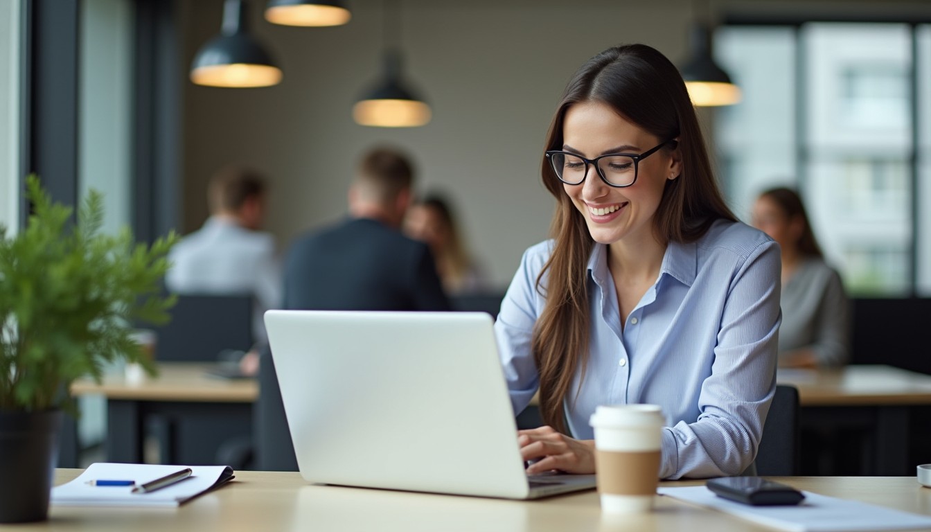 A successful business owner reviewing a completed ASIC renewal confirmation on a laptop in a modern office, symbolising efficiency and compliance.