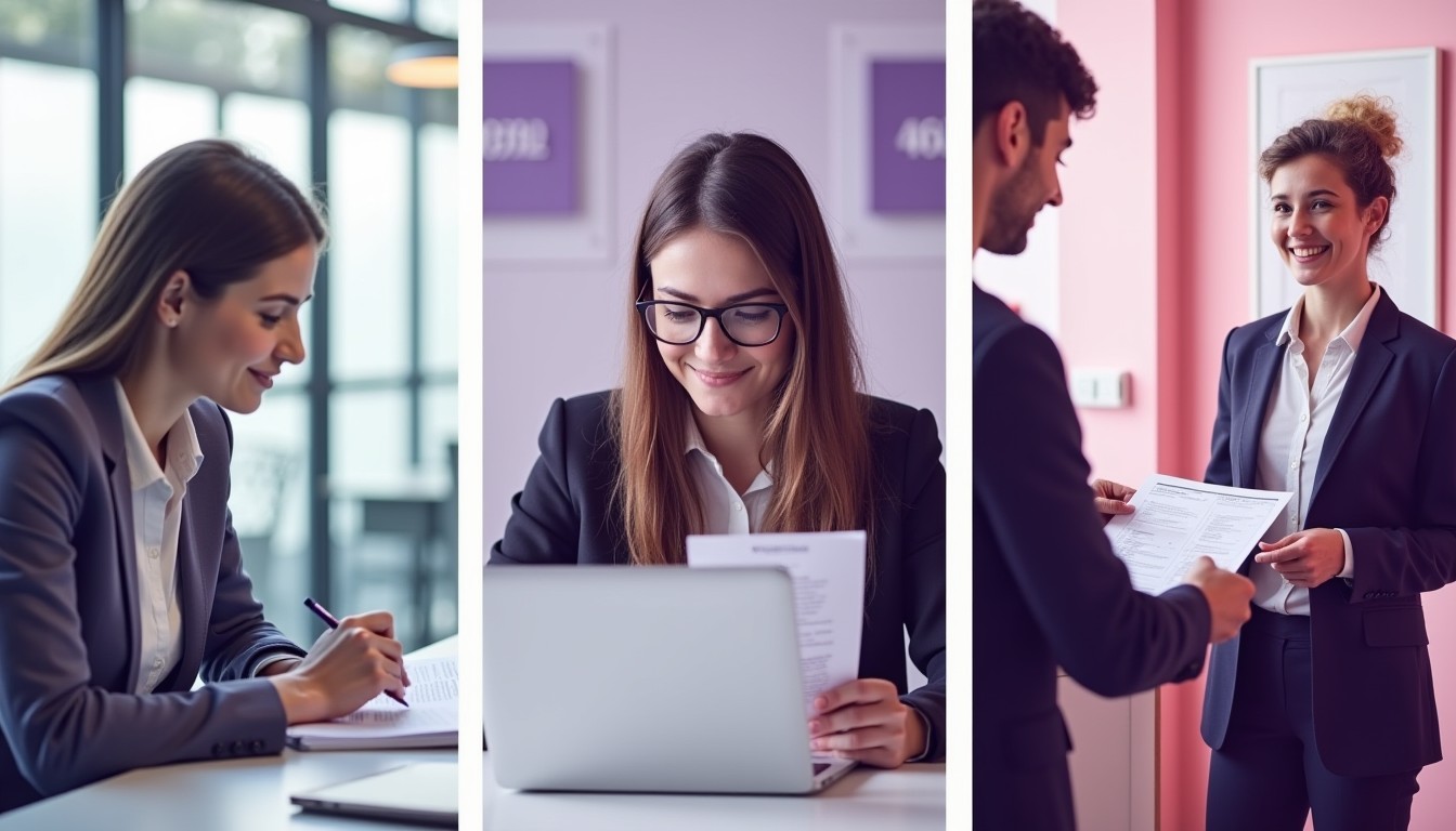 A composite image showing a small business owner, a student, and a temporary visa holder applying for a tax file number (TFN) through different methods.