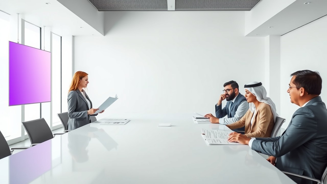 A woman of Asian descent and a Black man review financial documents at an organized desk, preparing for a business wind-up. The workspace is tidy and modern, with a laptop, documents, and a whiteboard checklist in the background, reflecting strategic preparation.
