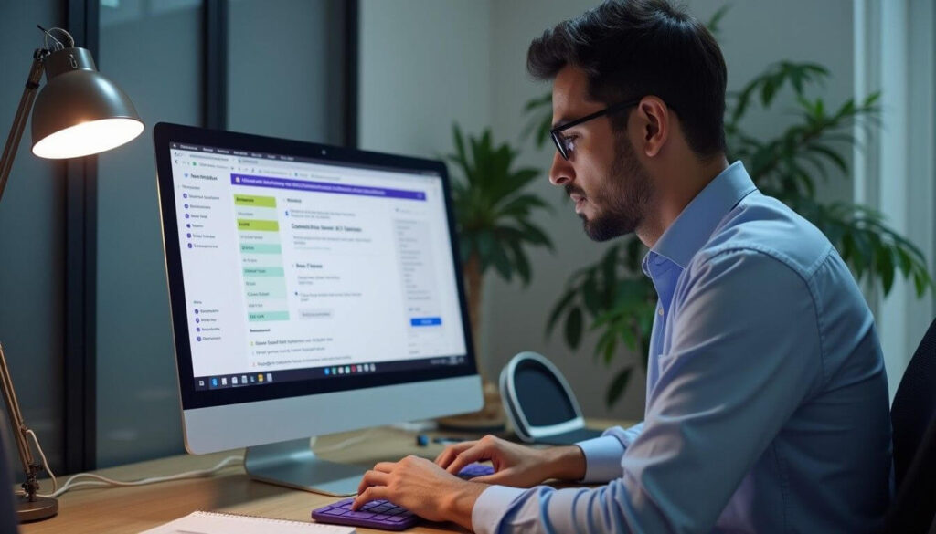 A man reviewing franking credits and dividend income on an ATO tax return screen artwork