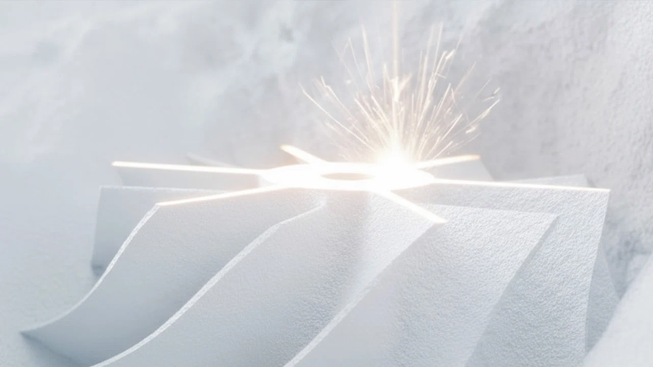 Laserstrahl, der Material bei einem 3D-Druckverfahren schmilzt und Funken erzeugt.