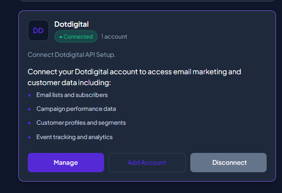 Dotdigital settings screen