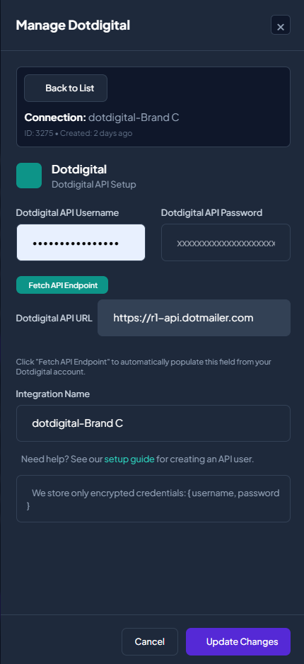 Manage Dotdigital connections