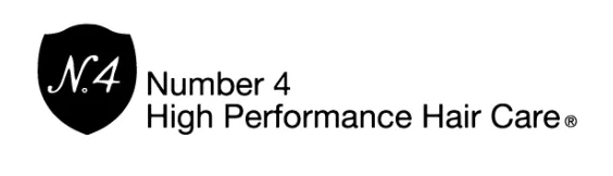 Logo featuring a black shield with the white text 'N. 4' inside, next to the text 'Number 4 High Performance Hair Care'.