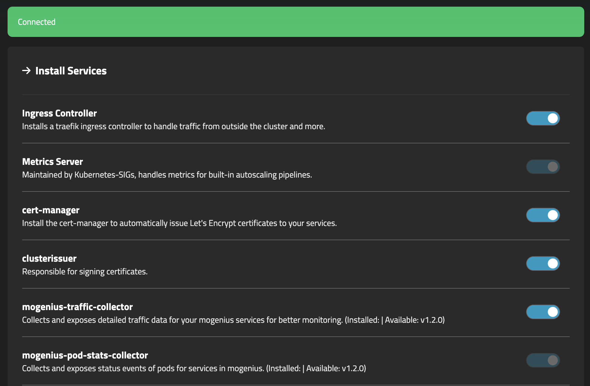 Displayed notification once the operator has established a connection.