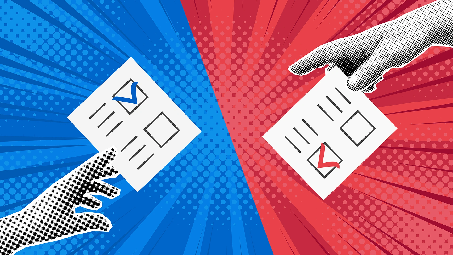 Hands holding different ballots, symbolizing diverse choices and creative expression.
