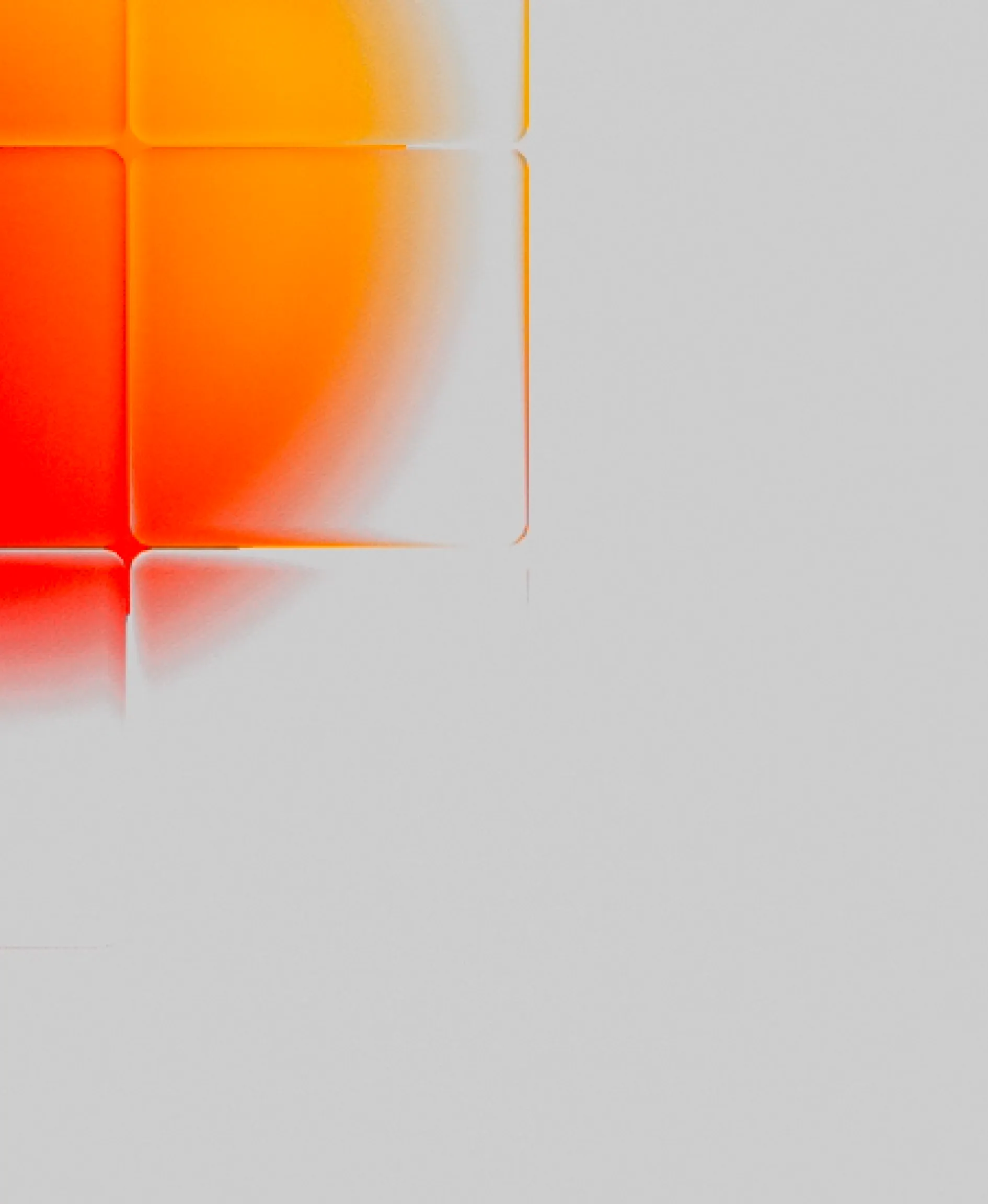 Abstract 3D cubes with gradient shading from red to orange on a light gray background.