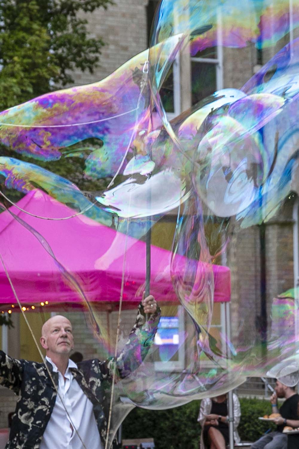 Bob Adams blowing bubbles