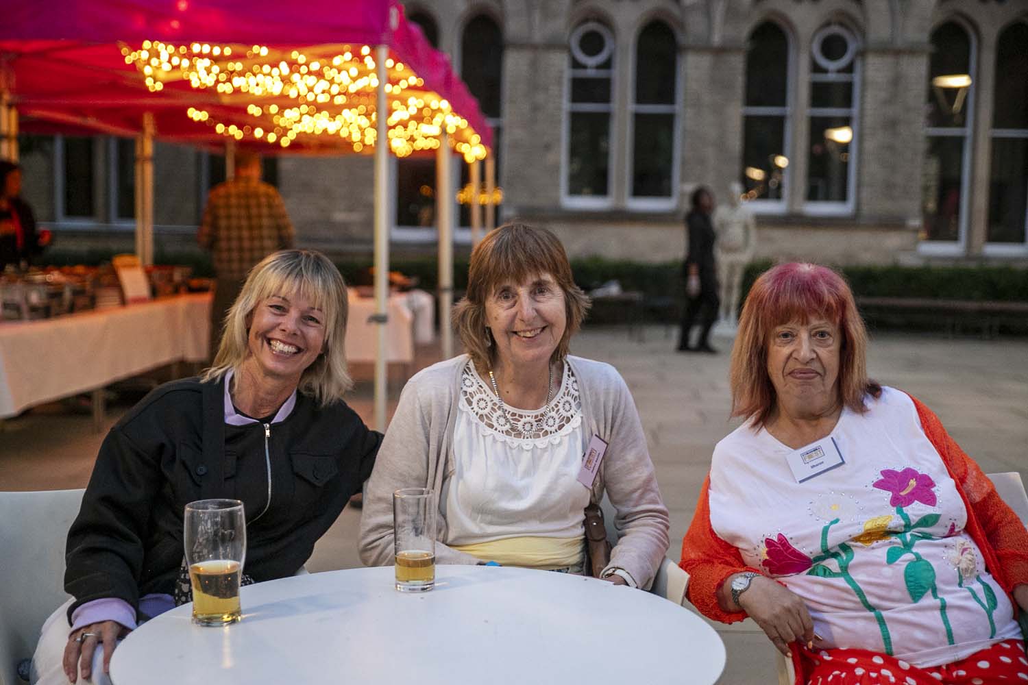 BBQ table Jayne Devlin, woman & Sharon Benson