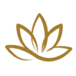 A gold leaf logo on a black background.