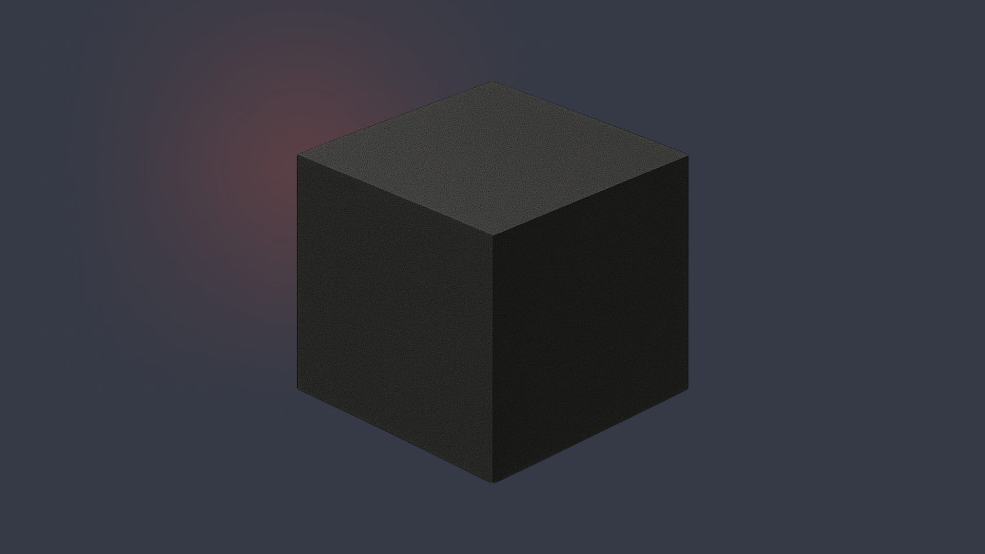 Schwarzer Würfel vor einem dunkelblauen Hintergrund mit einem roten Glühen links.