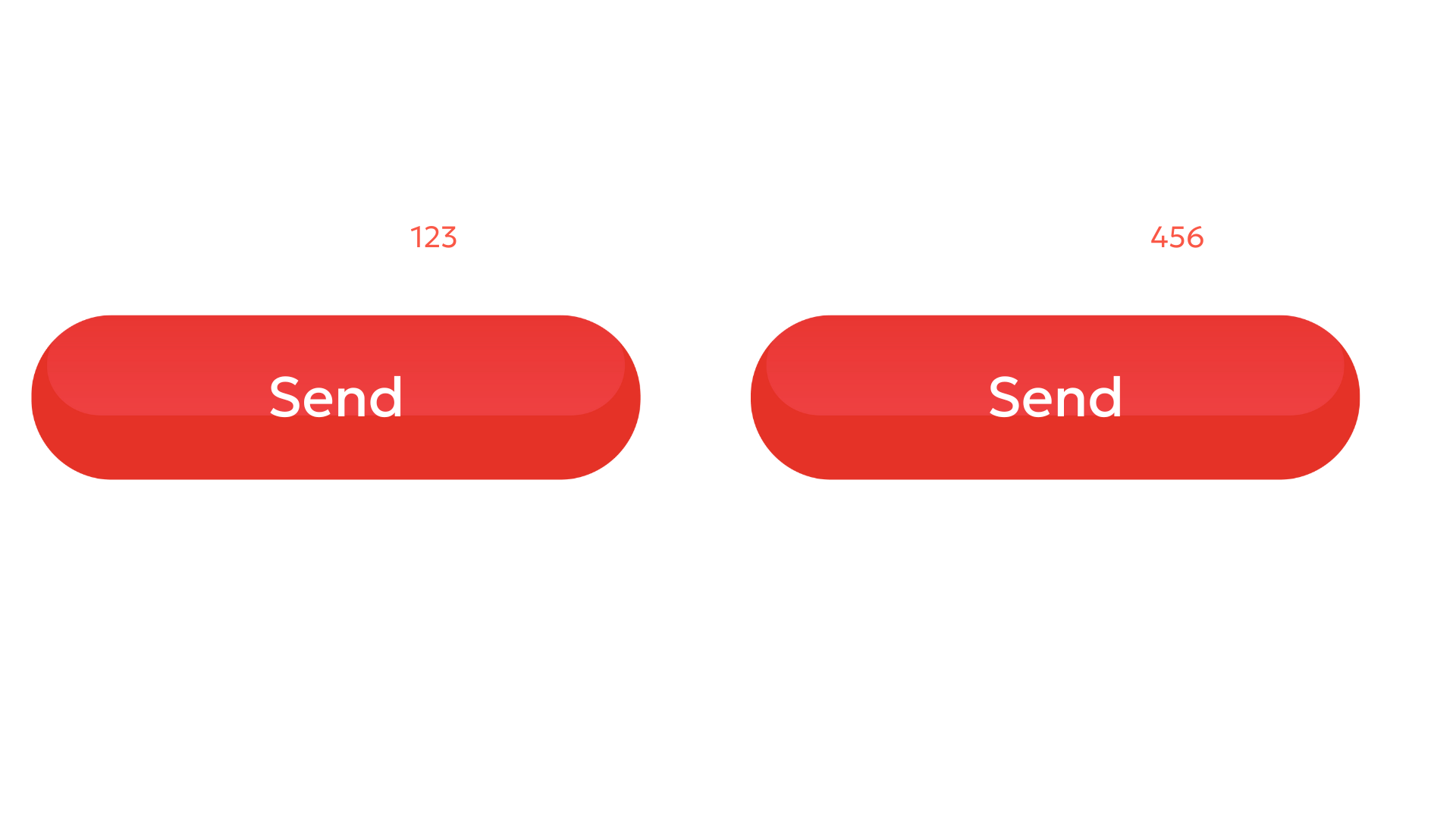 Zwei rote Sendeschaltflächen mit unterschiedlichen Ids im Quellcode, darunter der Text: Geister benötigen keine Hilfe bei Codeänderungen.