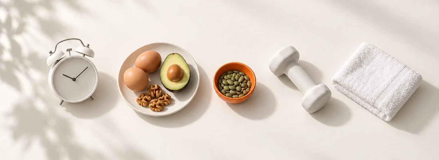 Réveil, œufs, avocat, noix, graines de courge et haltère : sommeil, alimentation et sport, les leviers de la testostérone
