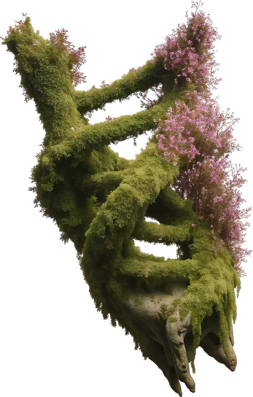 A close up of a plant with moss growing on it.