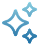 Three blue sparkle or shine icons of different sizes.