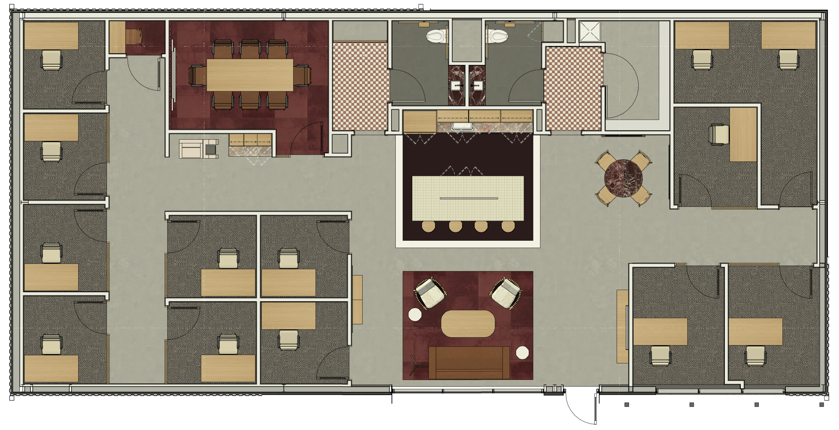 Top-down color rendered floor plan of Junto House at 1516 N Durham Street in the Houston Heights.